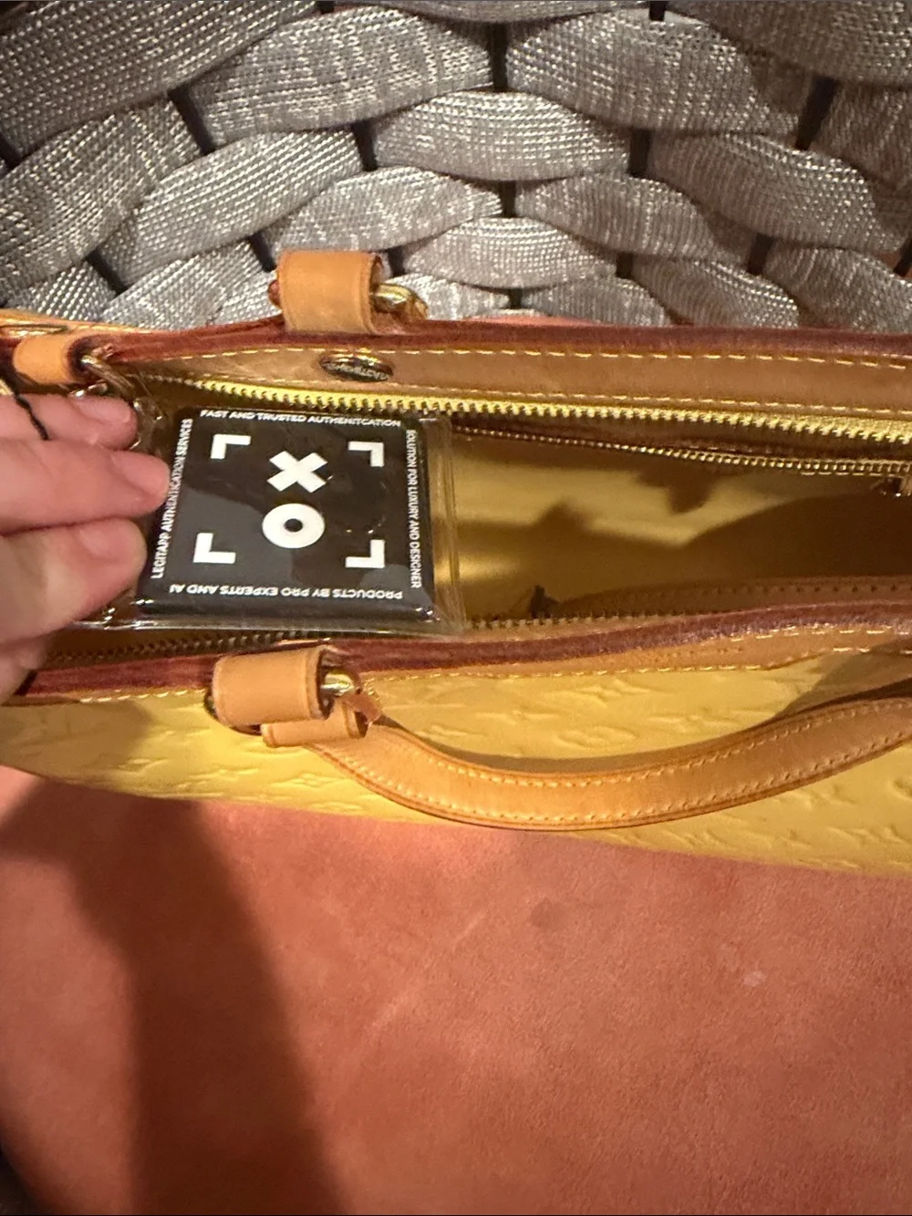 Louis Vuitton Yellow Monogram Vernis Alma-Style Satchel with Tan Trim